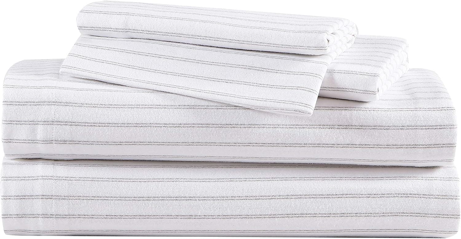 Eddie Bauer - Full Sheets, Cotton Flannel Bedding Set, Brushed for Extra Softness, Cozy Home Decor (Trail Stripe, Full)