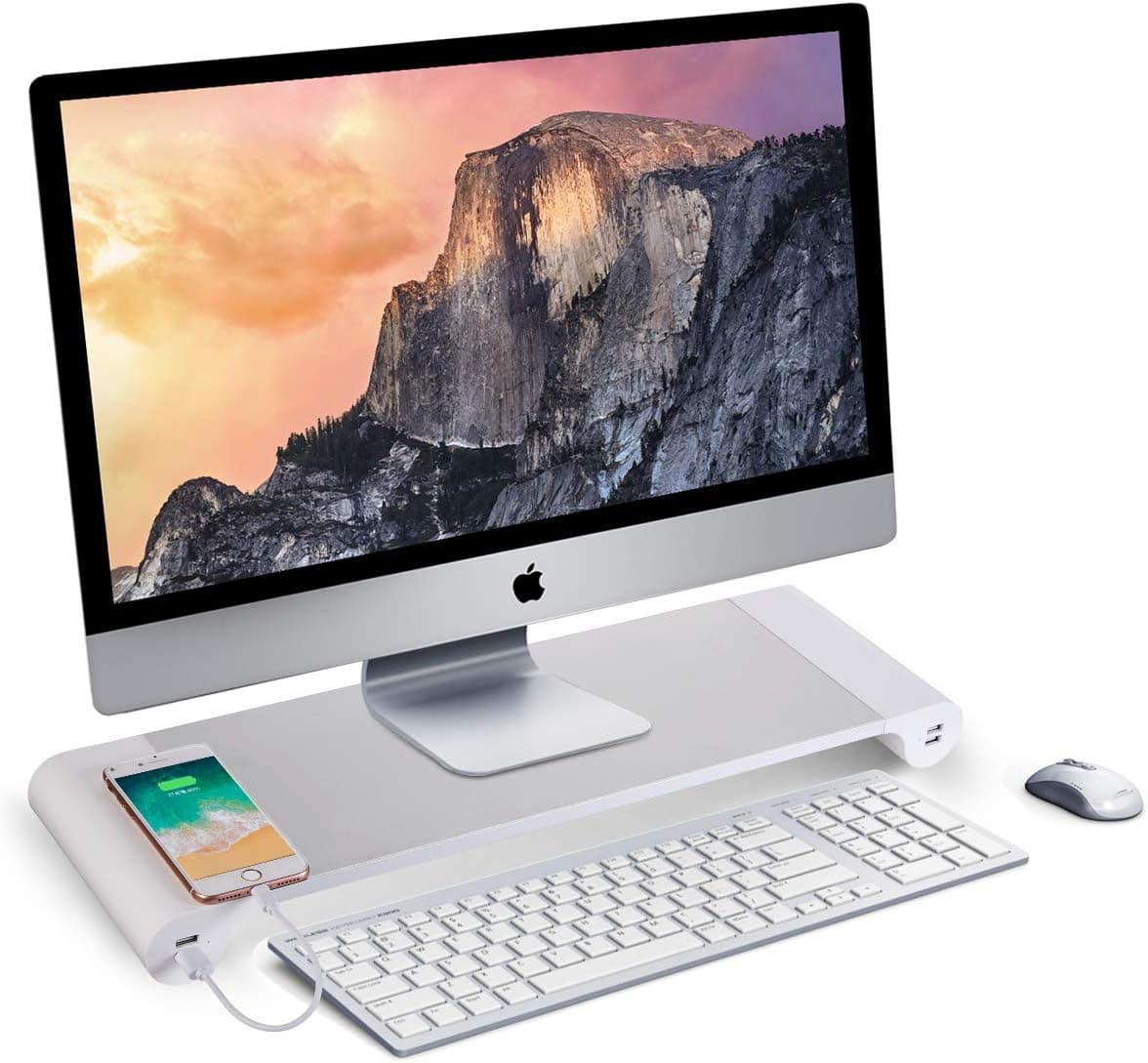 Monitor Stand,Computer Stand,Monitor Stand Riser,4 USB Port Charging Keyboard Storage, Monitor Riser for Laptop/TV Printer/Fax Machine/Computer/iMac/MacBook,Aluminum Bracket Convenient Desktop Storage