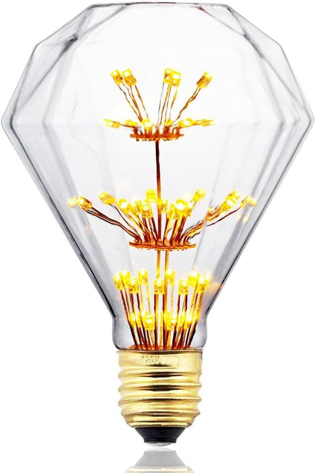 Lonwing Vintage Edison LED Bulbs,Decorative Firework LED Bulbs Glass,Dimmable,Warm White 2200k, E26/E27 Base Antique Filament Bulb for Bar,Bedroom,Wedding,Christmas.