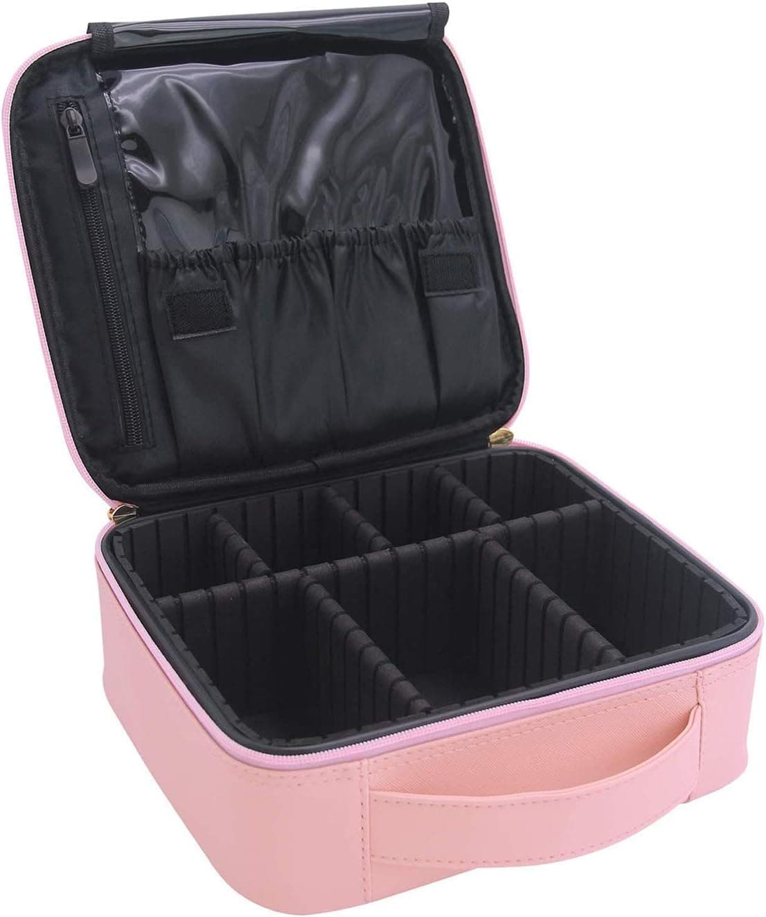 Pink Makeup Travel Case with Adjustable Dividers Large Makeup Organizer Train Case for Women Portable Cosmetic Storage Bag ，Tools Case