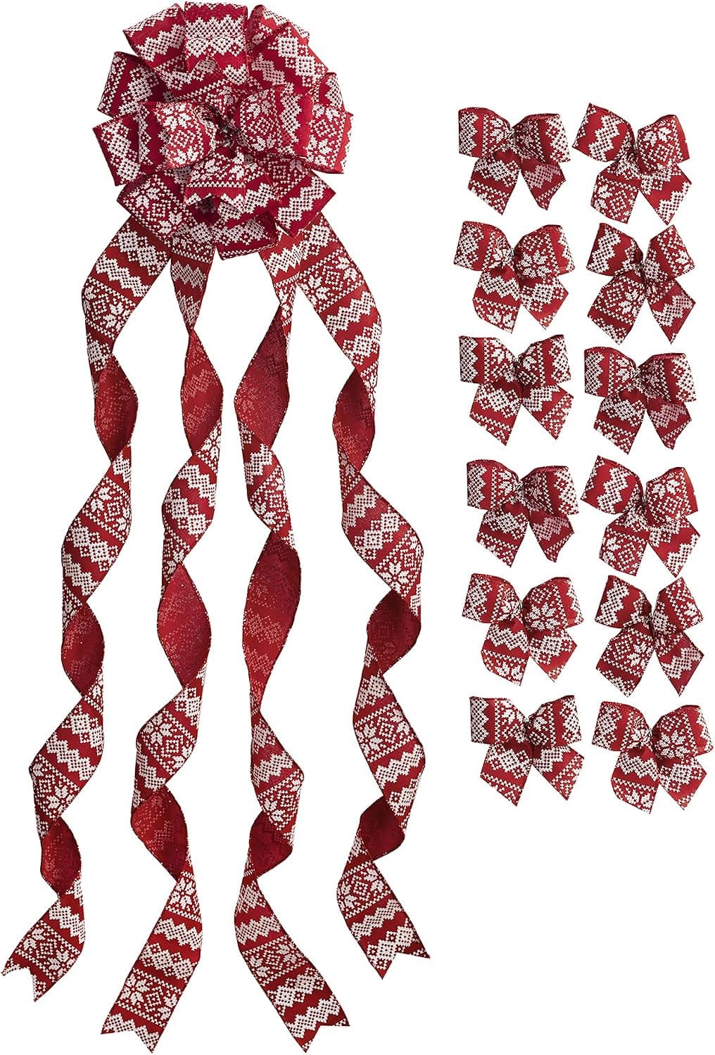 New Traditions - Tree Topper and Mini Bow Bundle (Fairisle Ribbon (Red & White))