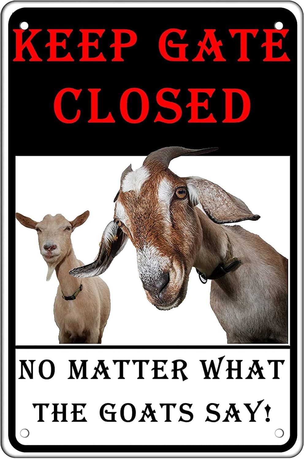 FGRYFRU Goat Tin Sign Vintage Retro Keep The Gate Closed Metal Poster Home Garage Bar Coffee Kitchen Wall Decor Plaque for Man Cave 8x12 Inch