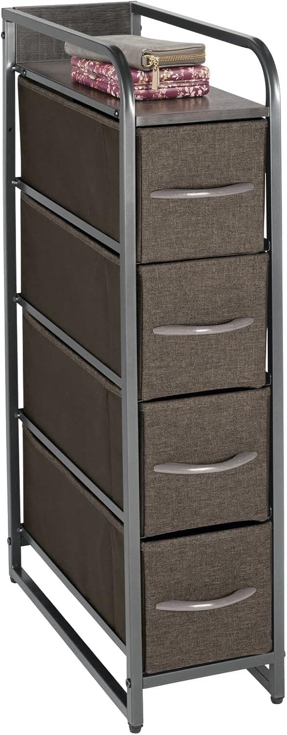 mDesign Slim Steel Frame Organizer Dresser Unit, 4 Removable Fabric Drawers/Metal Top, Furniture for Entryway, Hallway, Bedroom, Office, Closet Organization, Lido Collection, Charcoal/Graphite Gray