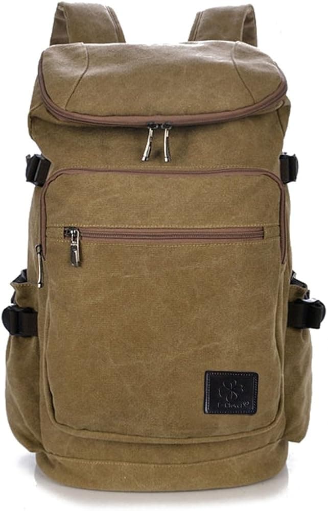 E-Clover Canvas Hiking Rucksack Backpack for Men Travel School Backpack for College