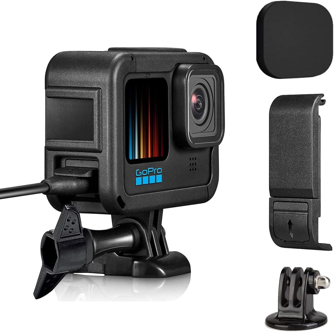 Kourpar Housing Case for GoPro Hero 11 Black Frame Holder Compatible with Go pro Hero 10 Cage Border Fit Go-Pro Hero9 Case with Cold Shoe Socket Mount for Vlog Accessories Kits Battery Door Lens Cover