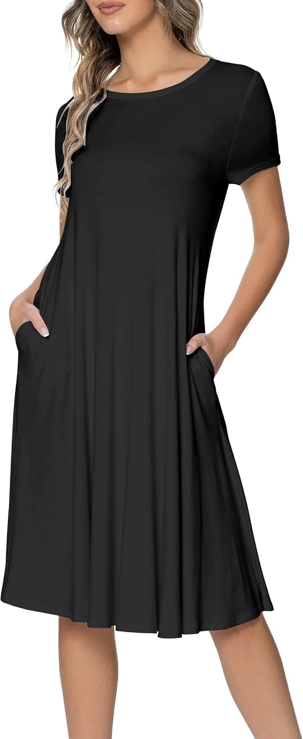 levaca Womens Summer Loose Swing Casual T-Shirt Midi Dress