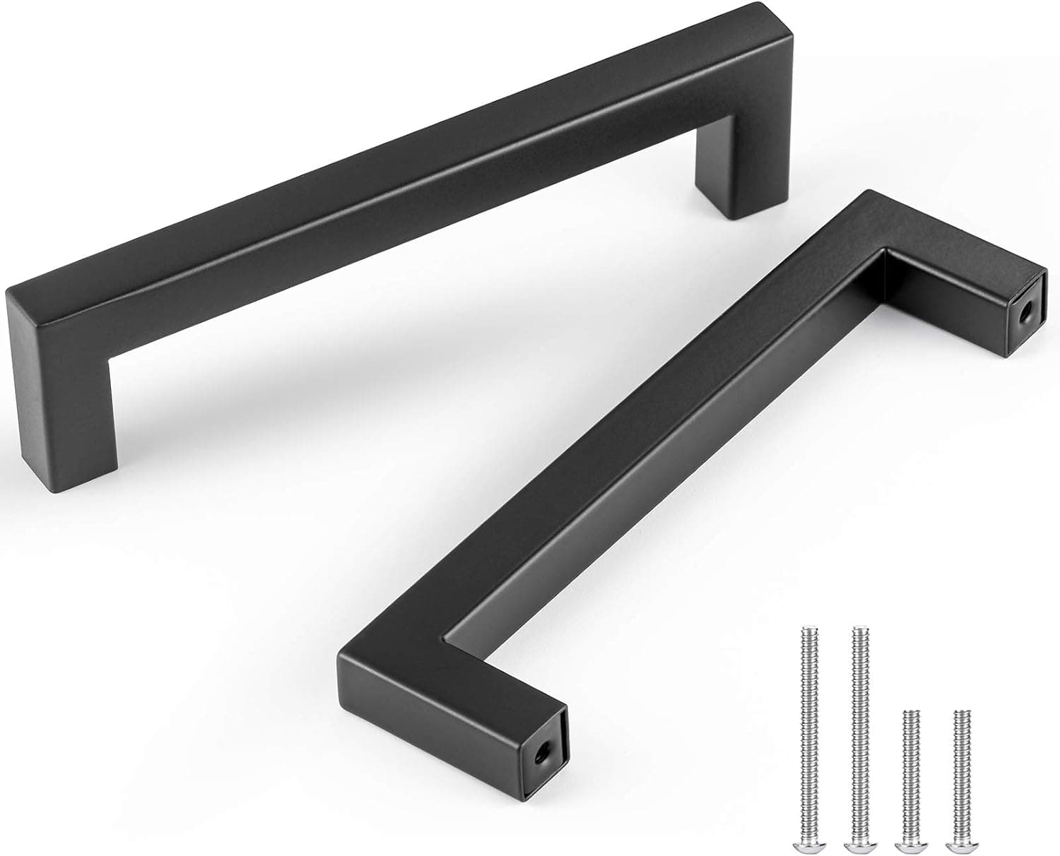 CZC HOME 15 Pack 5.5 Inch Drawer Pulls Set, Stainless Steel Square Cabinet Handles, 5" Hole Center Cabinet Pulls for Kitchen Dresser Cupboard with 2 Sizes Screws Matte Black