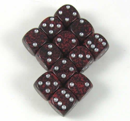 Silver Volcano Speckled Dice Silver Pips D6 12mm Pack of 12 Wondertrail WCX25944E12