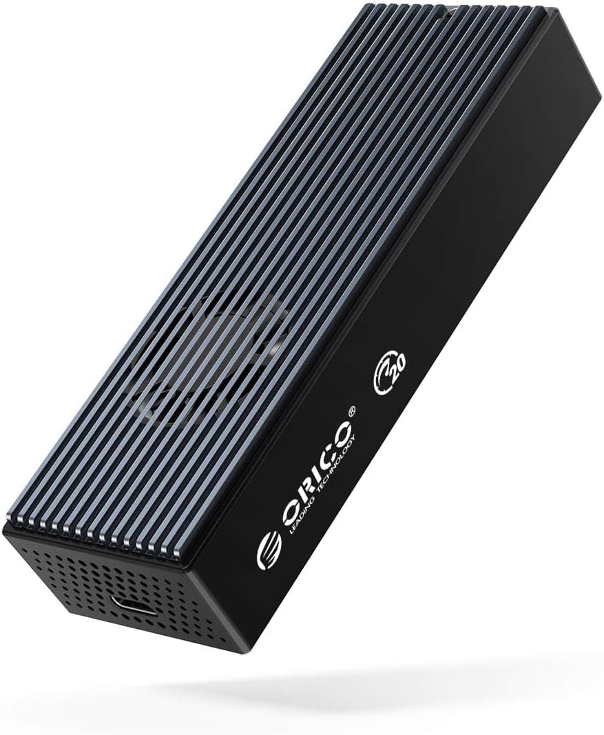 ORICO 20Gbps M.2 NVMe SSD Enclosure Adapter, USB3.2 Gen2 X2 Type-C to NVMe PCI-E M-Key Solid State Drive Built-in Fan Aluminum External Case for SSD Size 2230/2242/2260/2280（M2PVC3-G20, Grey）