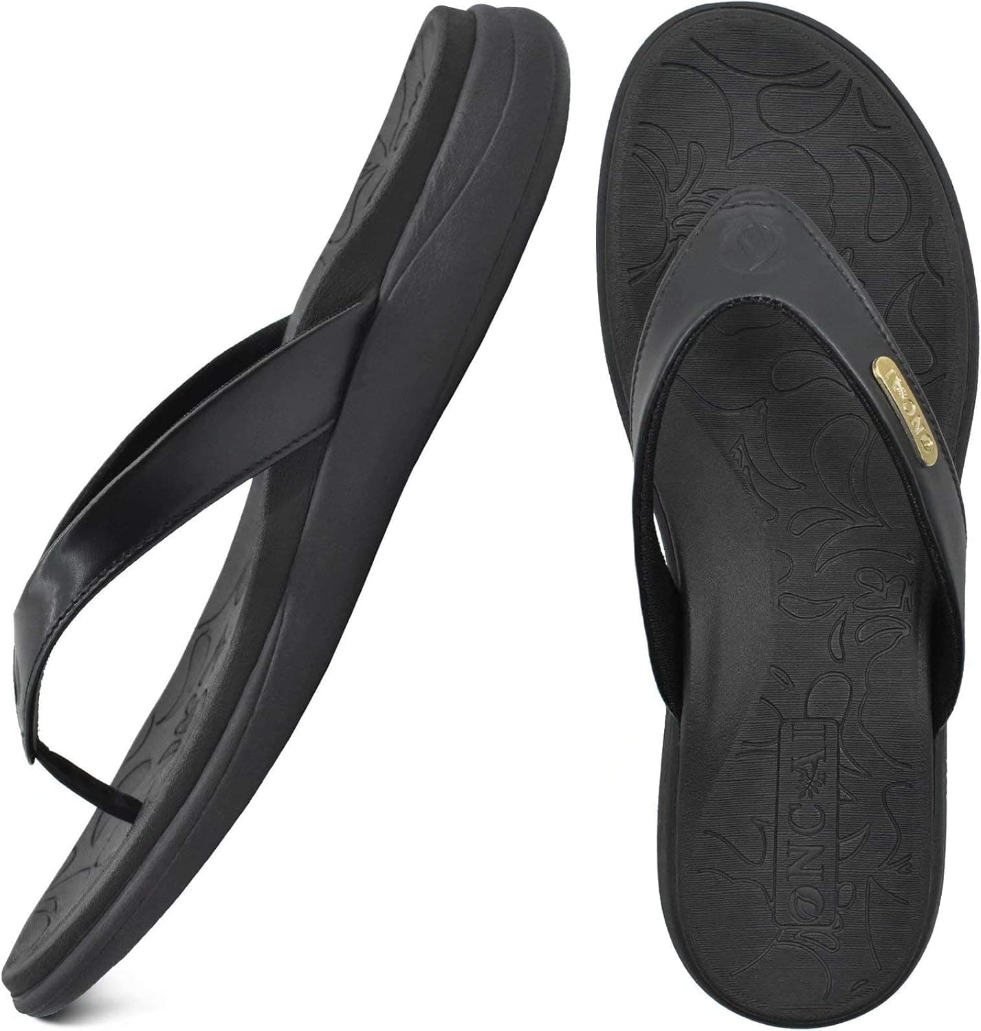 ONCAI Womens Flip Flops,Summer Beach Leather Strap Comfortable Arch Support Flip Flops with Orthotic Plantar Fasciitis Yoga Foam Rubber Soles Size 5-12