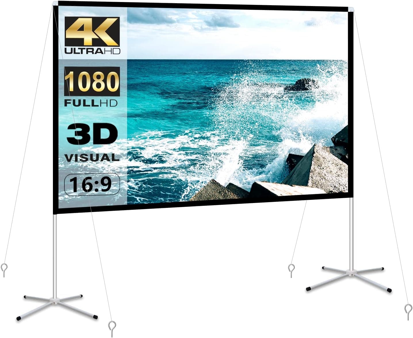 Projector Screen and Stand 100 Inch Portable Outdoor Projection Screen 16:9 4K HD Movie Projection Screen with Carry Bag for Indoor Outdoor Home Theater Film Night Party Camping Foldable Anti Crease