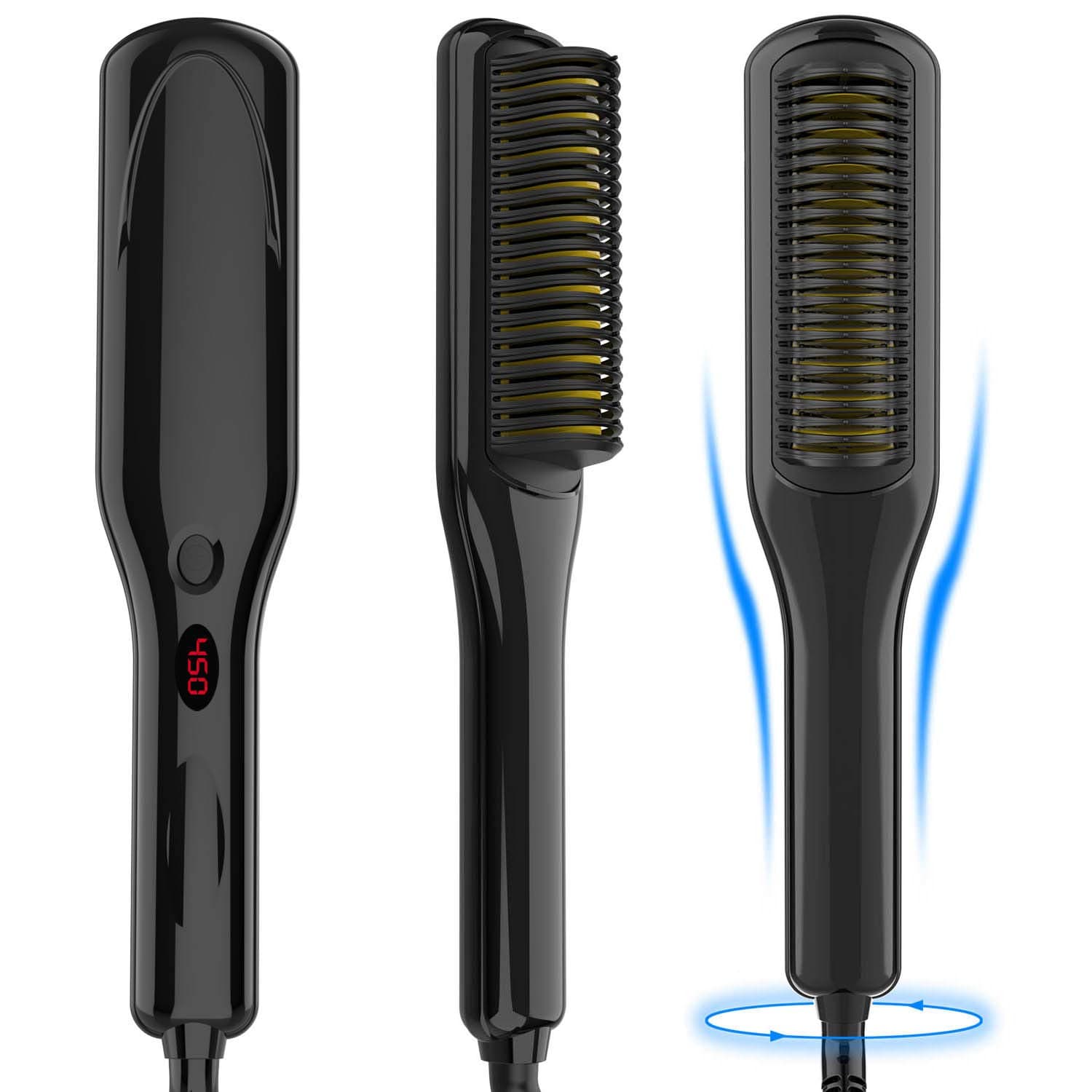 Hair Straightener, Ionic Hair Straightening Brush for Women, 3 Temp Settings Heated Digital LCD Display Straightener for Men, Fast Heating and Anti-Scald, Portable for Home & Travel