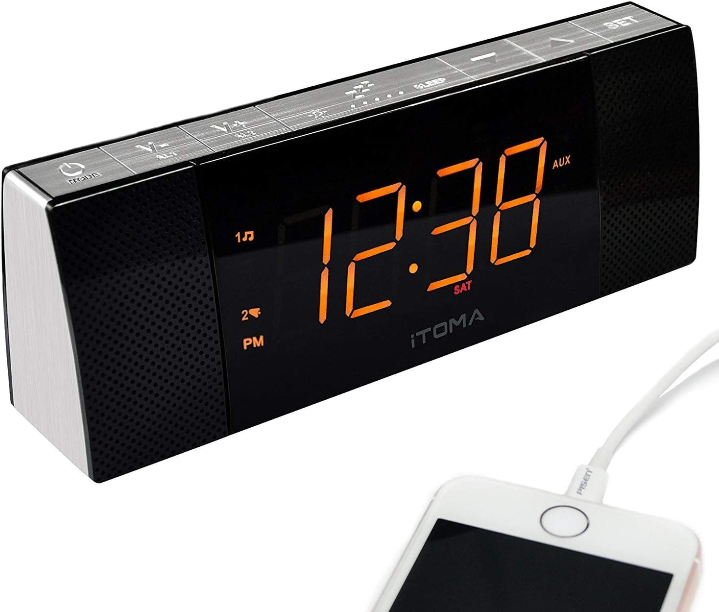 iTOMA Bluetooth Alarm Clock Radio for Bedroom,Hotel,Digital FM Radio,Dual Alarm,Bluetooth Speaker,Snooze,USB Charging Port, Manual Dimmer, Aux-in Port (CKS503-upgrade)