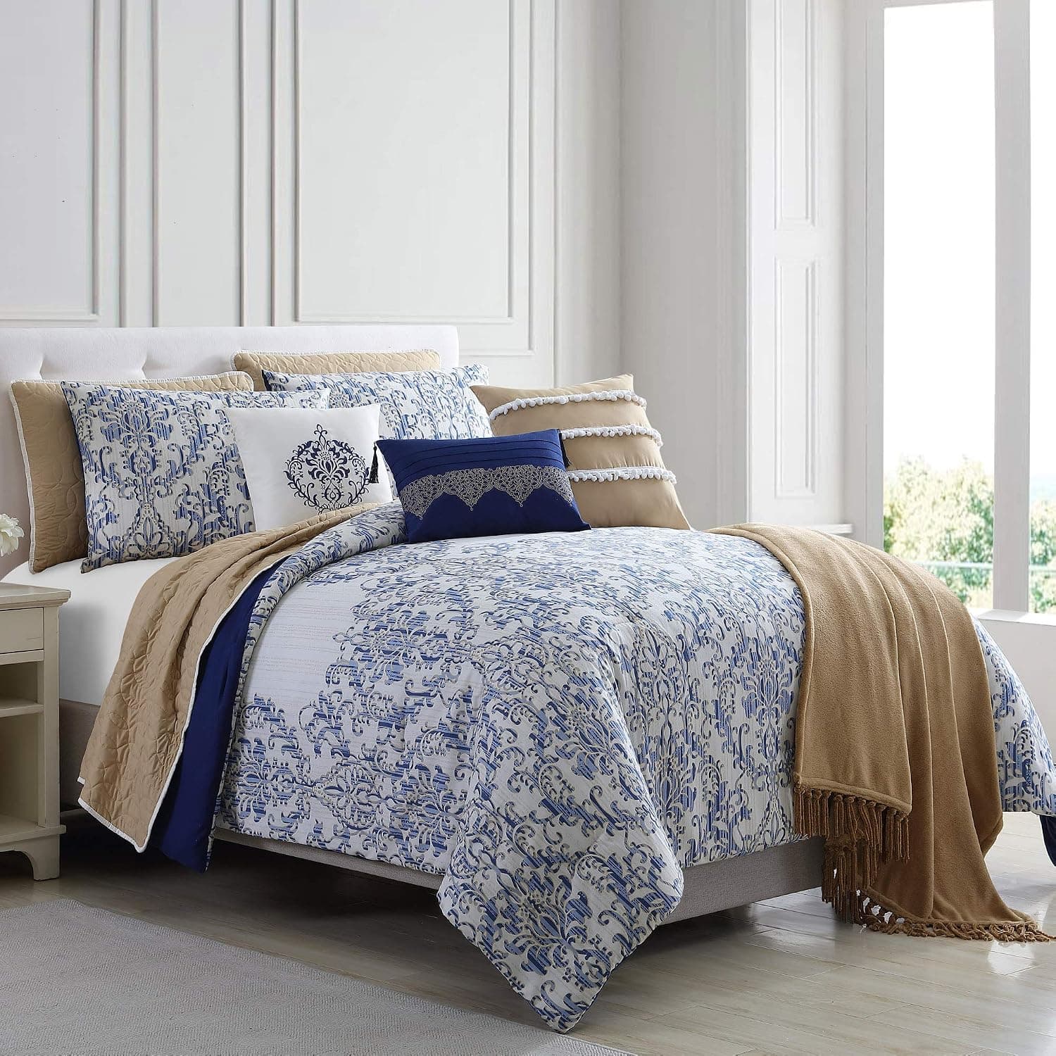 Modern Threads Marque 10-Piece Comforter and Quilted Coverleted Coverlet Set Queen