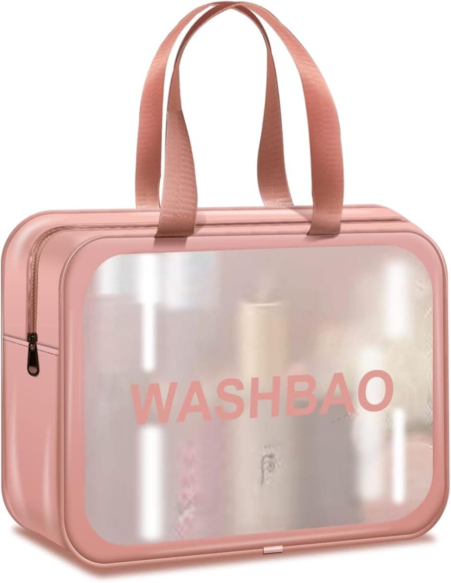 navmen Toiletry Bag for Women Men, Translucent Waterproof Makeup Cosmetic Bag Travel Organizer for Accessories, Toiletries，Large cosmetic bag, portable cosmetic bag, girl (pink)
