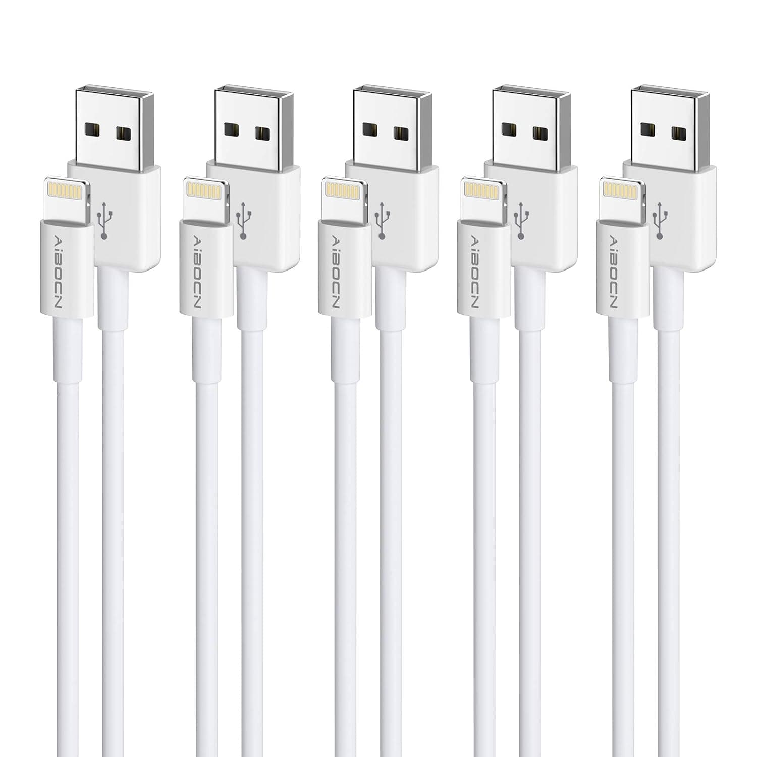 Aibocn MFi Certified Charger Cable, 5Pack 3FT USB Fast Charging Data Sync Transfer Cord Compatible with iPhone 12 11 Pro Max Xs X XR 8 7 Plus