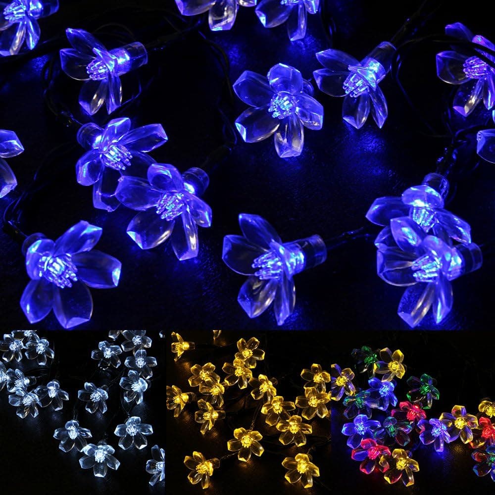 WYZworks Solar Fairy Holiday Christmas Xmas Tree String Lights LED Peach Blossom (Blue) - 20 LEDs