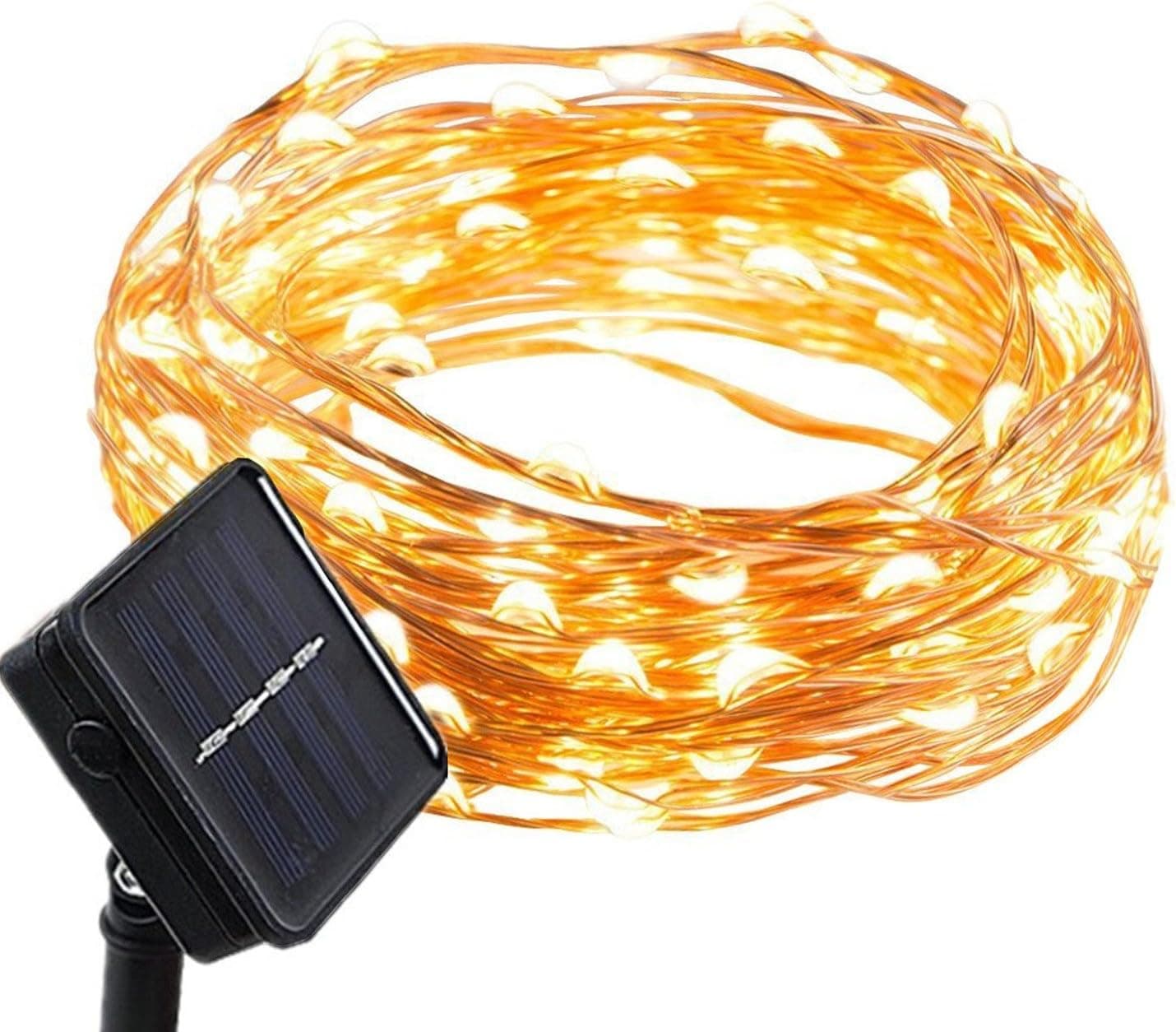 Waterproof Outdoor Solar Powered Fairy String Lights Firefly Starry Copper Wire Rope Lighting for Holiday Christmas Party Wedding Garden Yard Patio Gate Tree Decorations 33ft 100 Mini Warm white LEDs