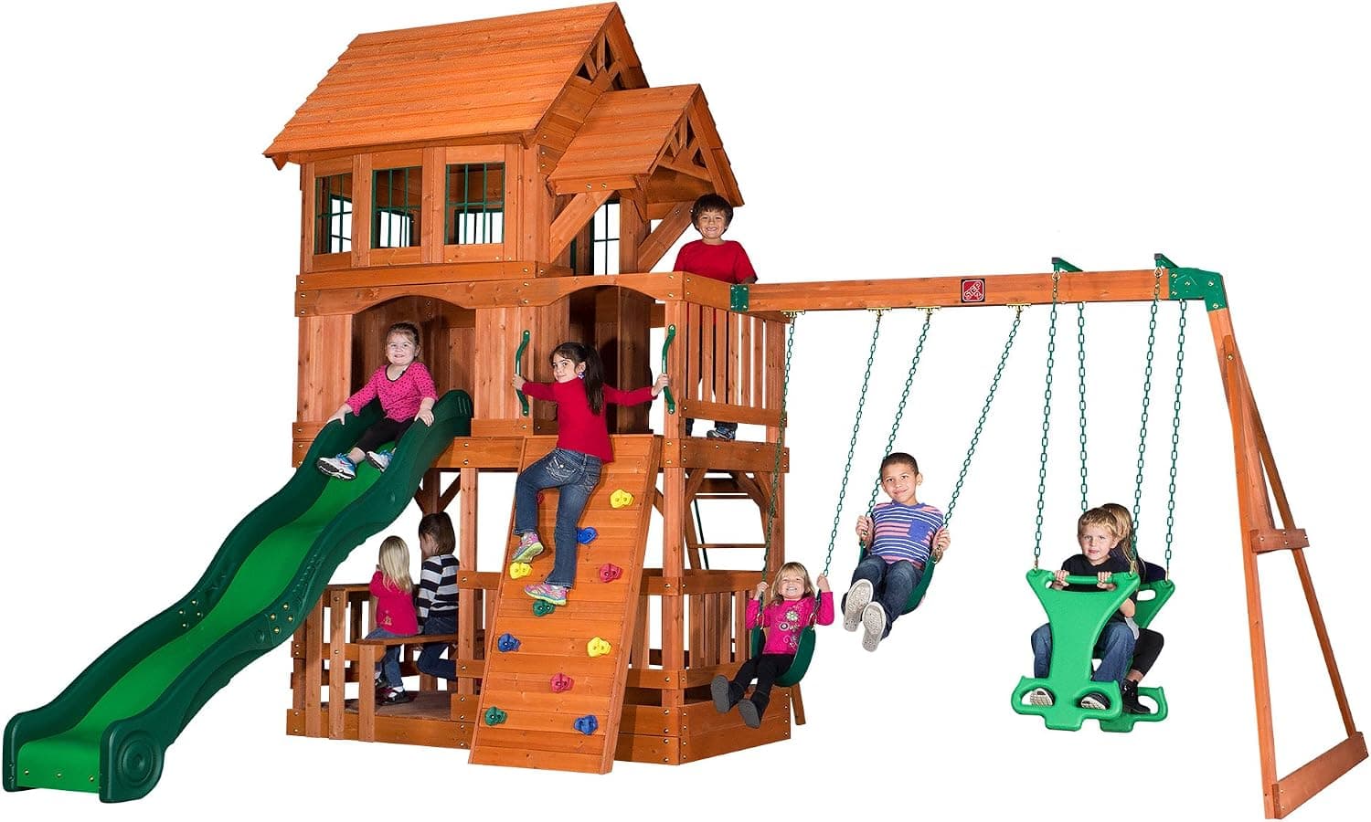 Step2/Backyard Discovery Edgewood All Cedar Wooden Swing Set Playset, Brown