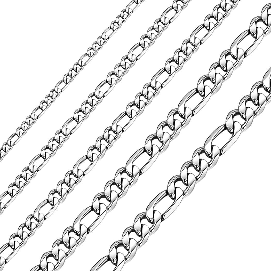 CHISMORL 16"-36" Long Stainless Steel Figaro Chain Necklaces Various Chain Widths for Men Women