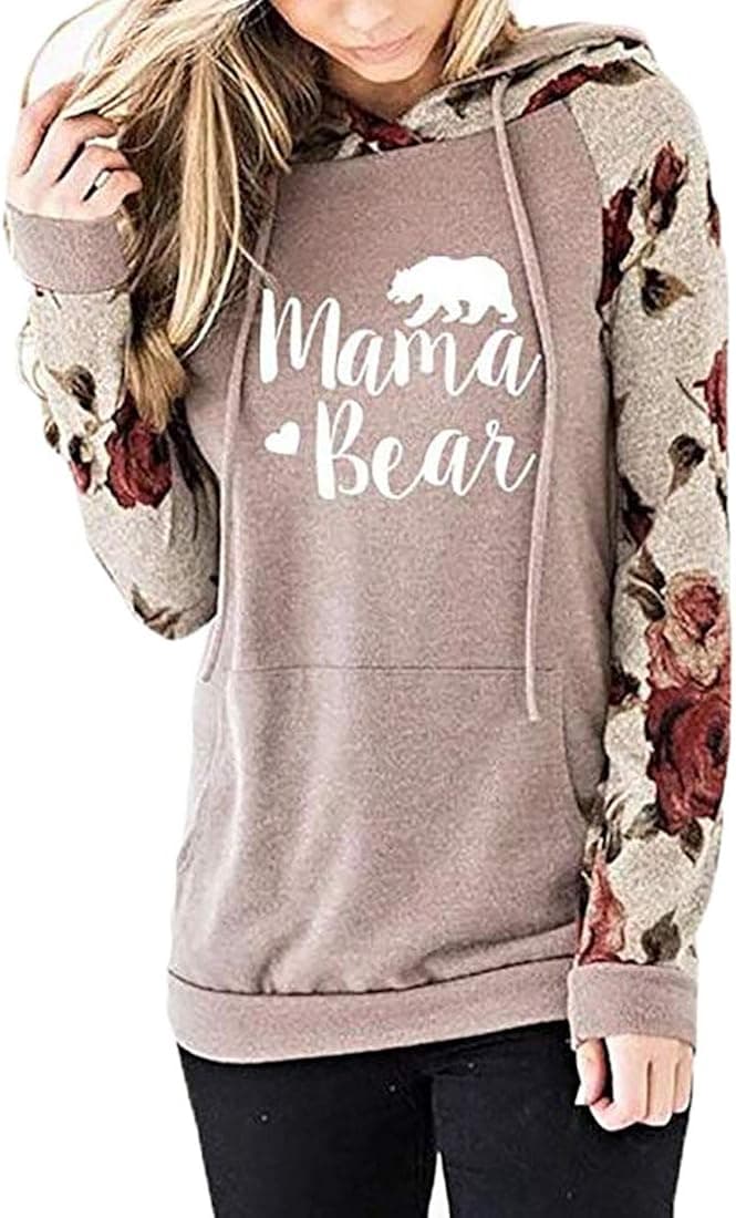 Womens Long Sleeve Shirts Letter Print Mama Bear Sweatshirts Hoodies for Mom