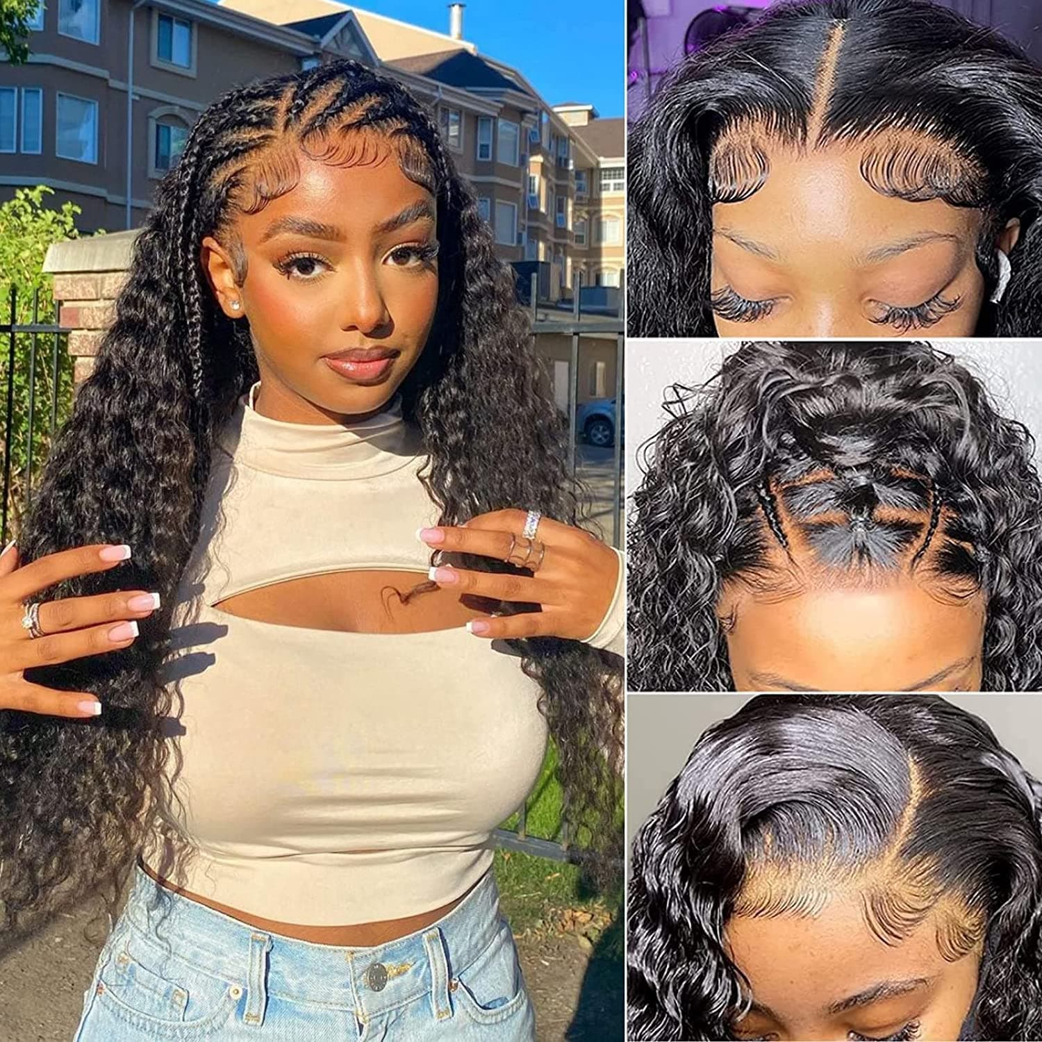 NREDCA Water Wave Lace Front Wigs Human Hair 13x4 HD Lace Front Wigs Human Hair with Baby Hair Brazilian Virgin 180% Density Curly Human Hair Wig with Baby Hair Natural Color 20Inch