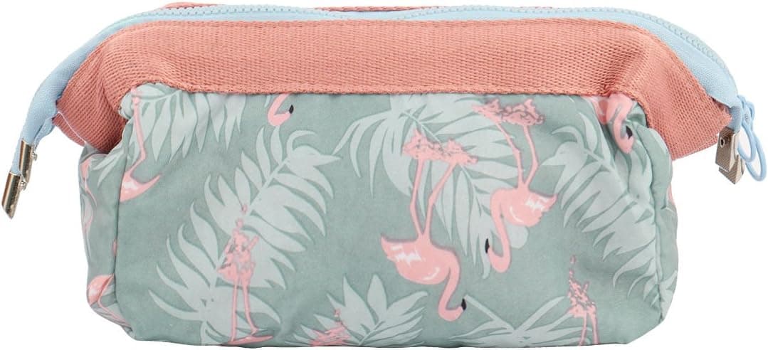 uxcell® Travel Portable Beauty Zipped Floral Printed Cosmetic Bag Jewelry Organizer Multifunction Pouch, Washable And Stylish Light Blue