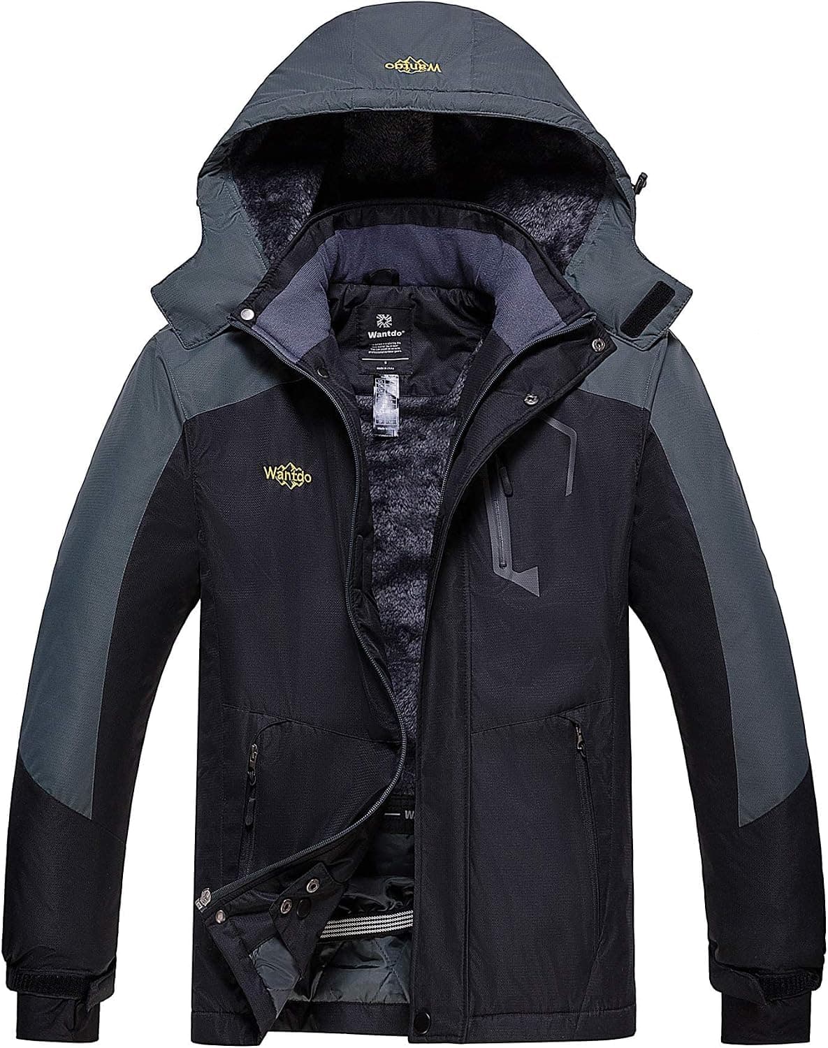 Wantdo Men's Mountain Waterproof Ski Jacket Windproof Rain Jacket Winter Warm Hooded Coat
