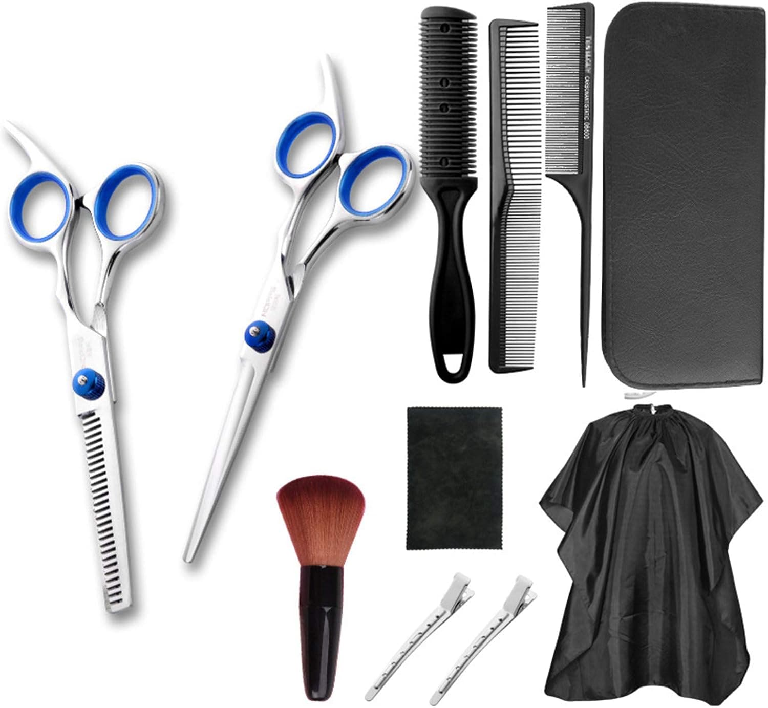 Hair Cutting Scissors Kit, Scissors for Cutting Hair 11 Pcs Professional Shears Set Barber Hairdressing Series Thinning Scissors, Hair Razor Comb, Cape, Clips, Black Storage Bag for Salon Home