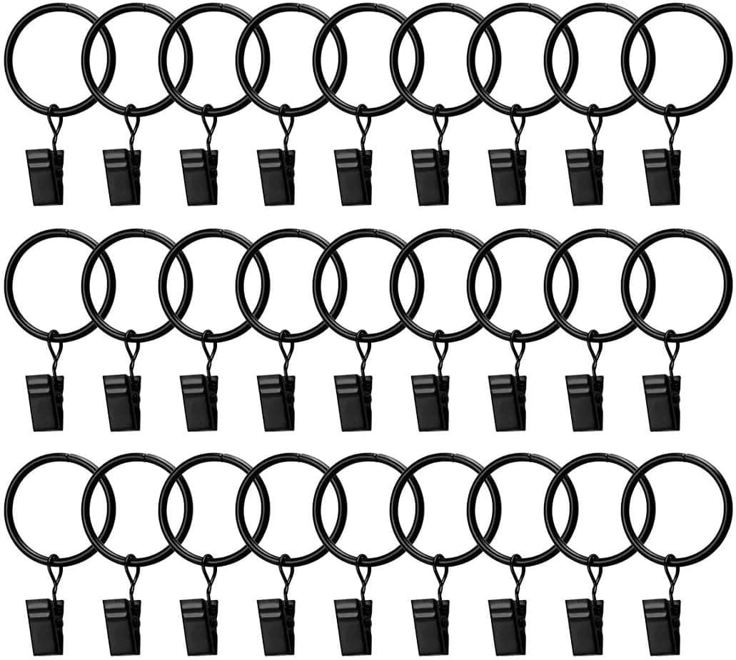 Umikk 36pcs Rings Curtain Clips，Curtain Rings with Rustproof Clips，Clips to Hang Outdoor Curtain，Vintage Black （32mm/1.26 Inch Interior Diameter ）