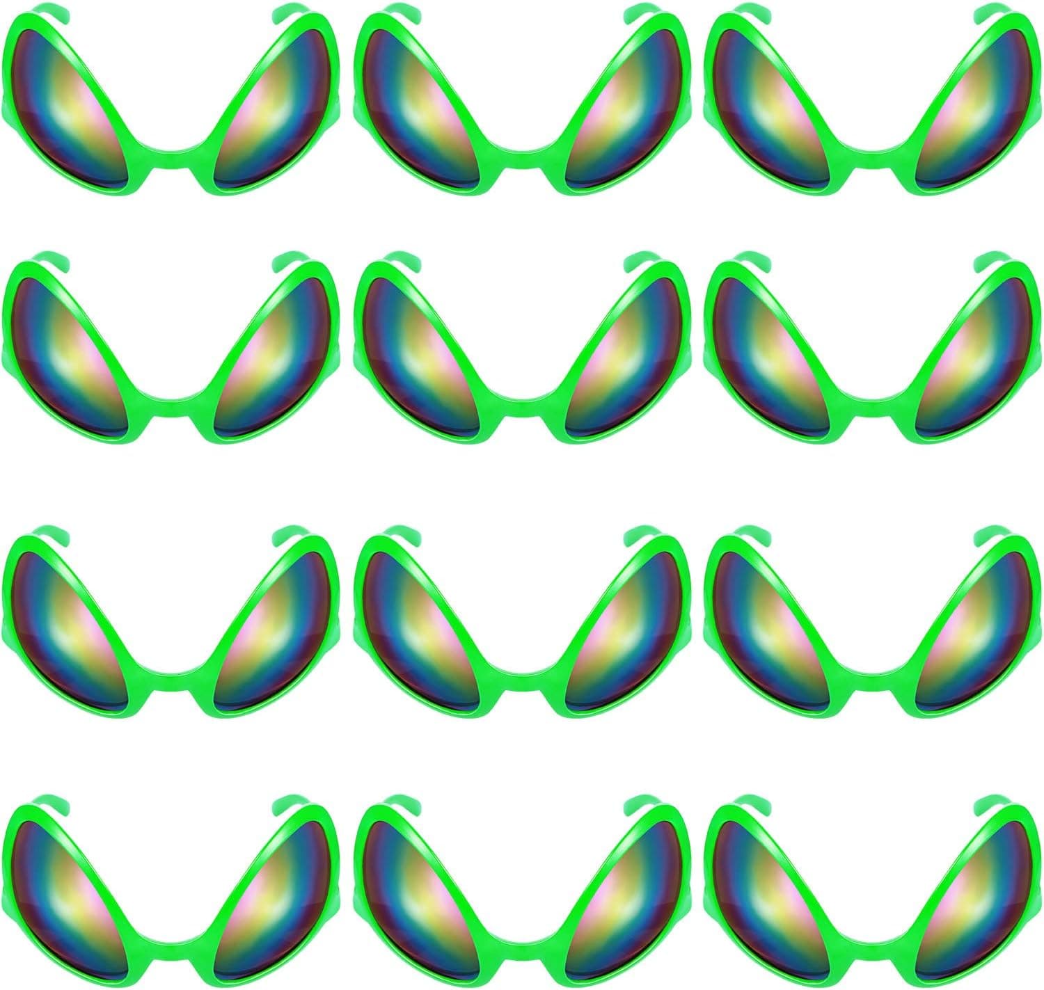 12 Pieces Alien Glasses Cool Alien Sunglasses Green Plastic Party Sunglasses Party Favors for Adults and Kids