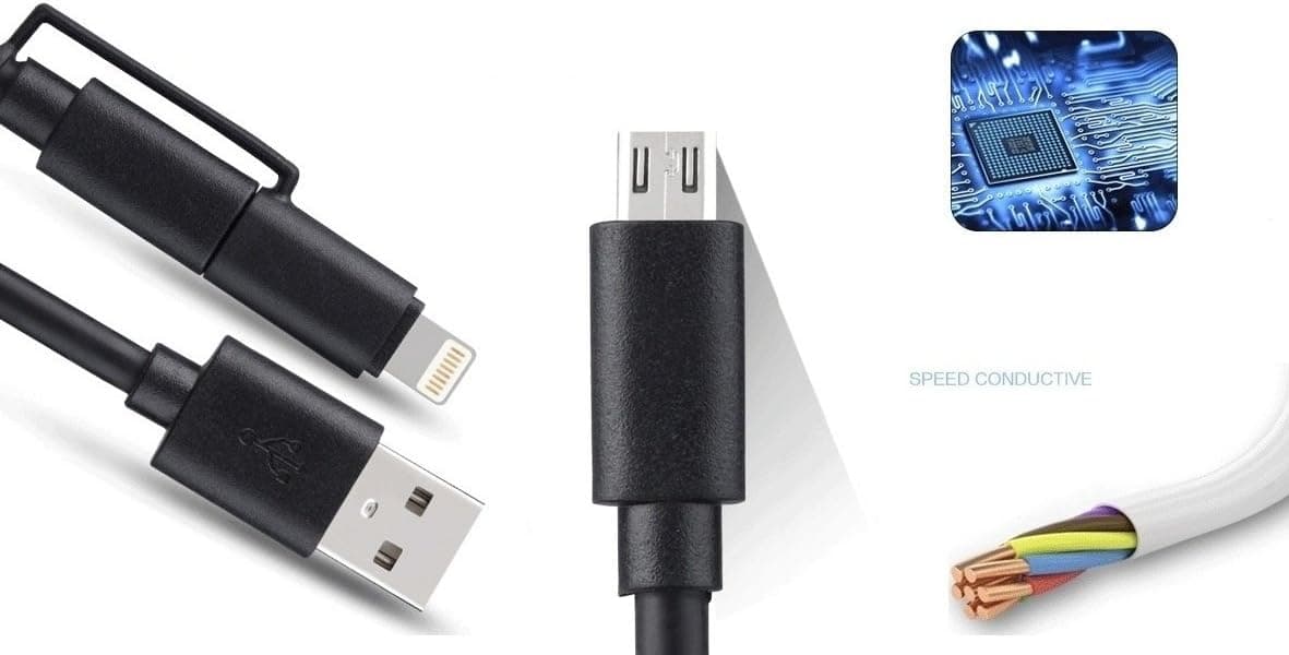 Arrela 2 in 1 Apple Lighting & Micro USB to Standard Type A USB Cable (3.3ft) Data Sync and Charging Cable for iPhone iPad Samsung Galaxy HTC Motorola Nokia AC37 Black