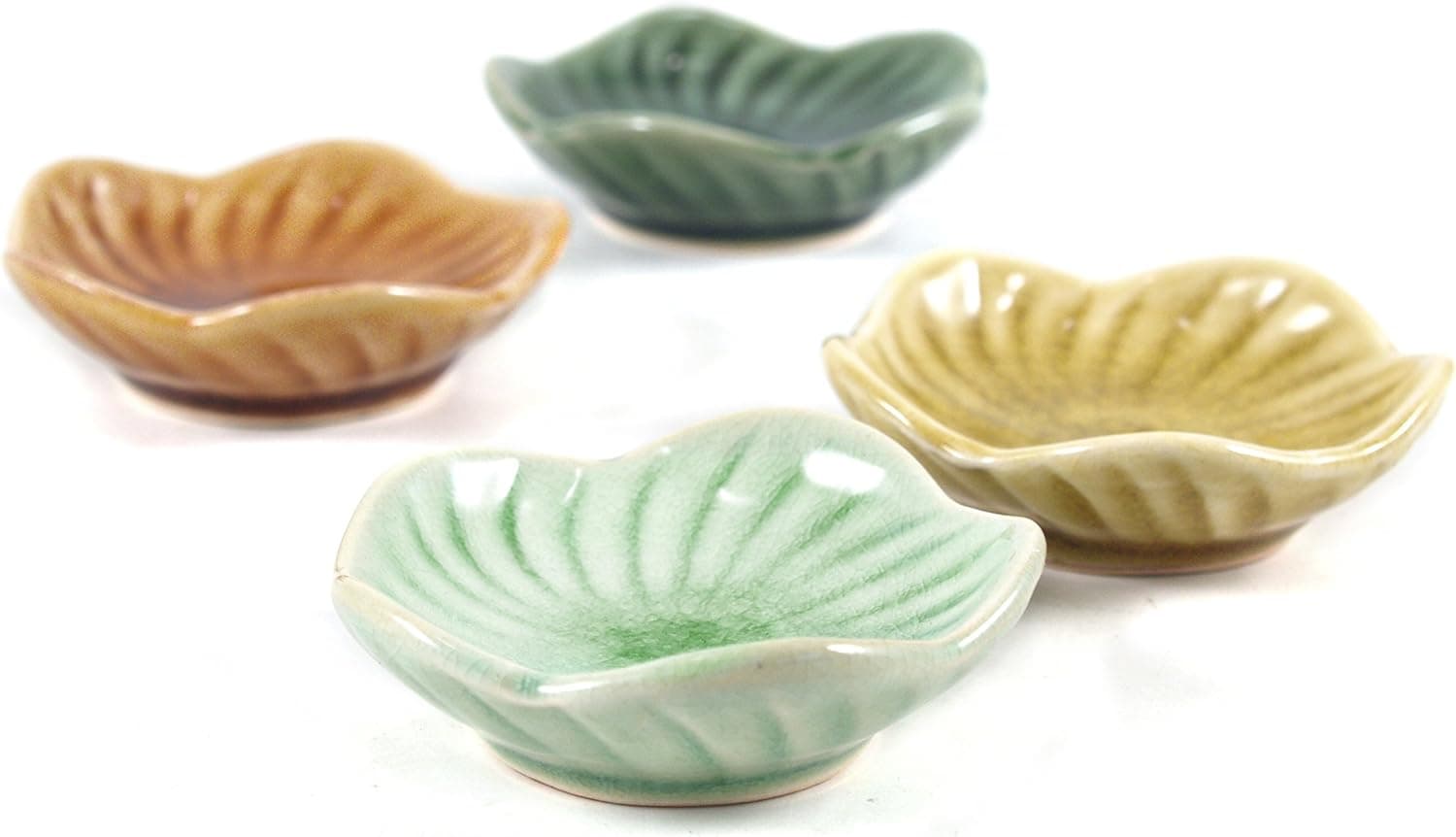Small Crackled Glass Asian Japanese Sauce Dishes Bowls