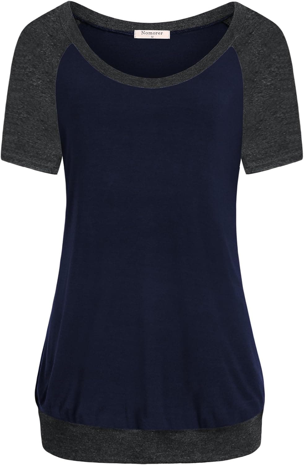 Nomorer Elegant Tops for Women, Womens Short Sleeve Crew Neck Solid Spring Elastic Blouse (Deep Blue S)