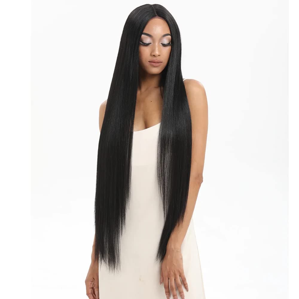 REMY FORTE 13×4 Lace Frontal Wigs Long Yaki Straight Synthetic Lace Front Wig 130% Density Free Parting Hair Replacement Wigs 170 Grams 26 Inches (1B)