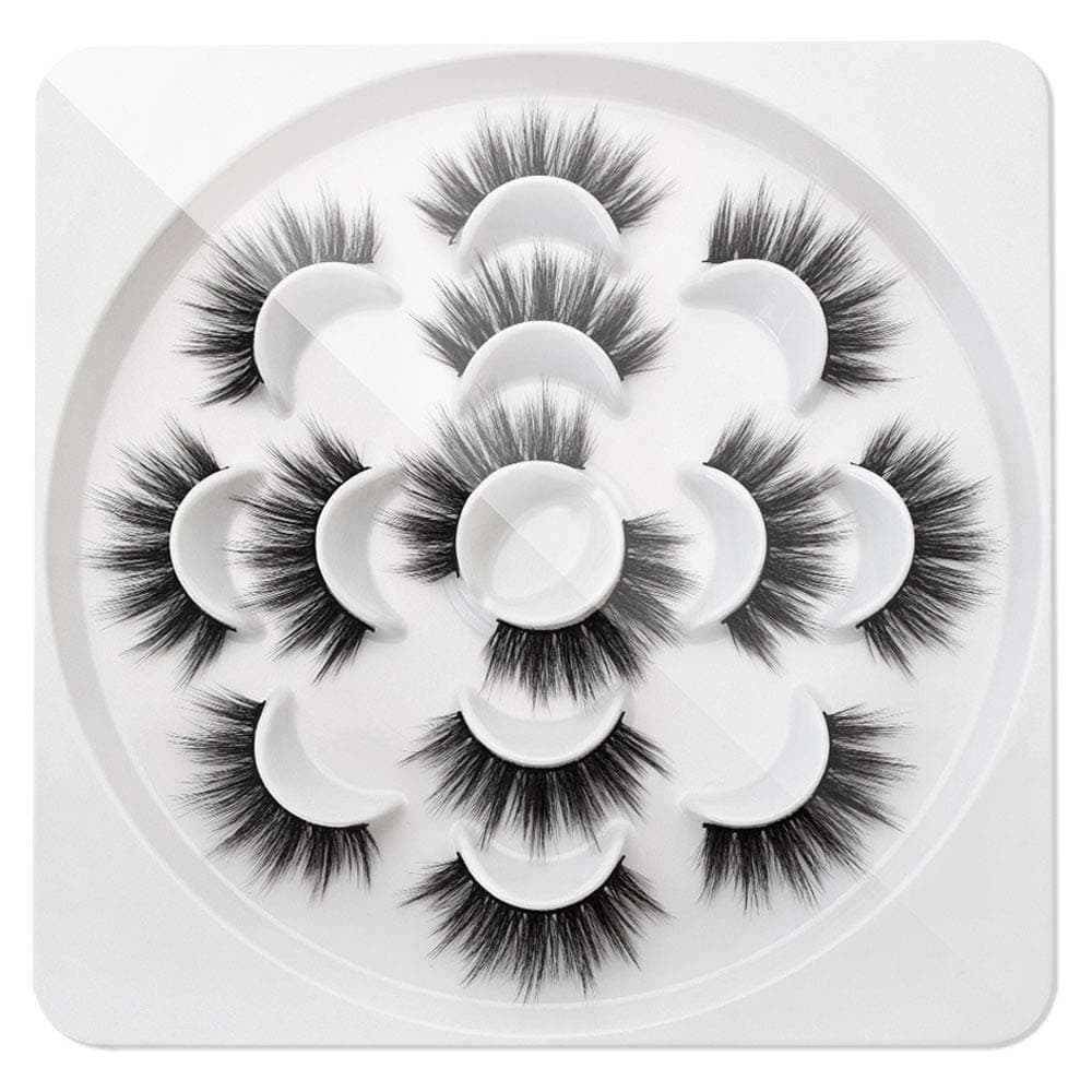7 Pairs 6D Wispy Natural Faux Mink Lashes Strip Pack, Reusable Long Fake Eyelashes, Multi-layered Effect Fluffy Natural Bulk False Eyelashes for Women House & Salon Makeup