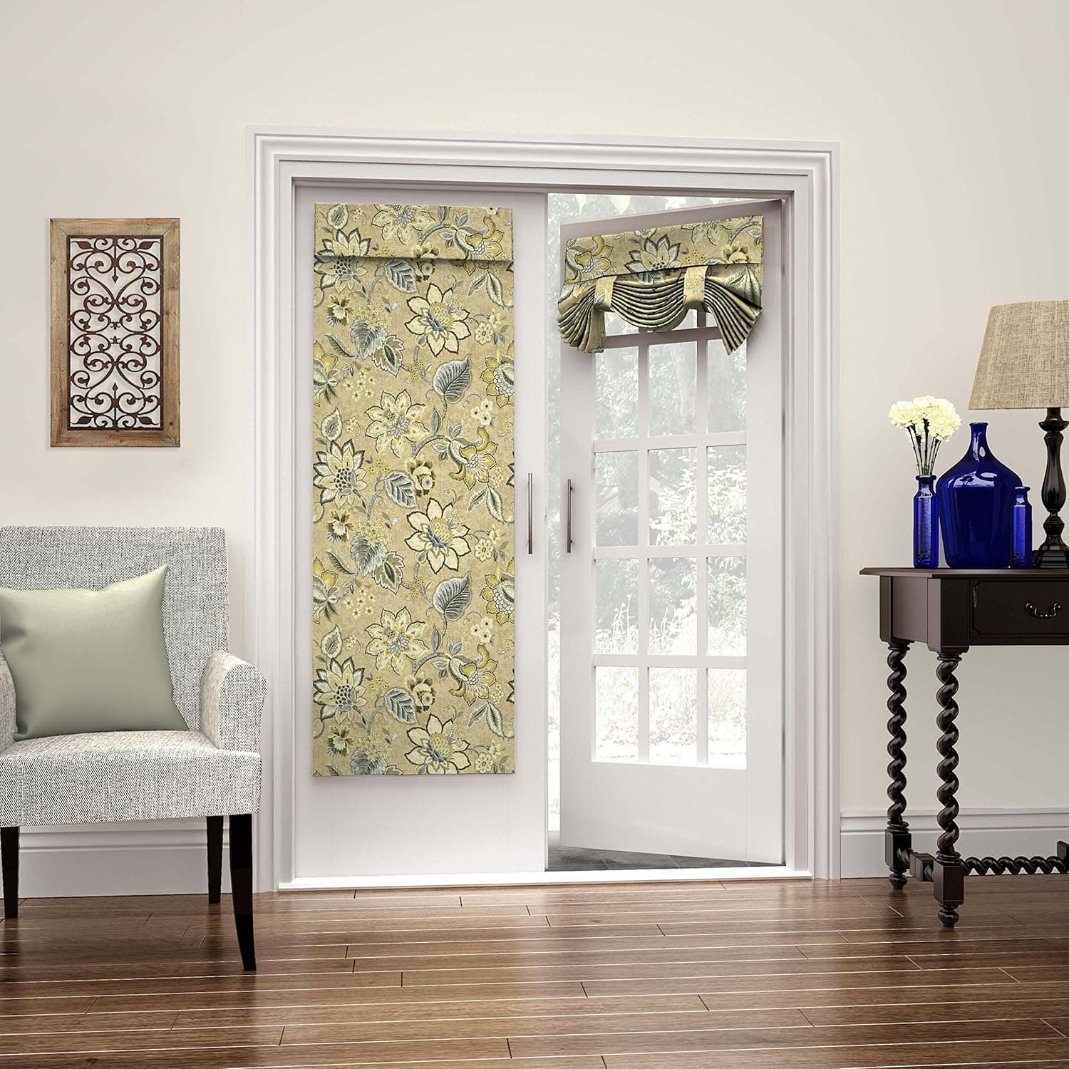 WAVERLY Room Darkening Curtains for French Door - Brighton Blossom 26" x 68" Thermal Insulated Single Panel Glass Door/Patio Door Window Curtain for Privacy, Flax