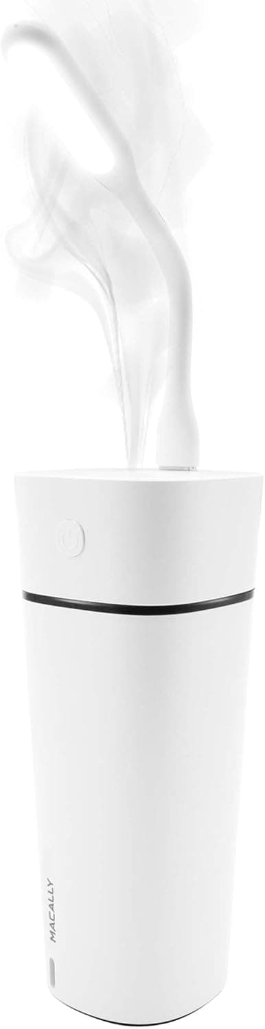 Macally Ultrasonic Mini Portable Humidifier with Cool Mist & Color Changing LED - Includes Fan and USB Light - Perfect for Easier Breathing in Home, Office, and Car with Quiet 2 Mode Mist - White