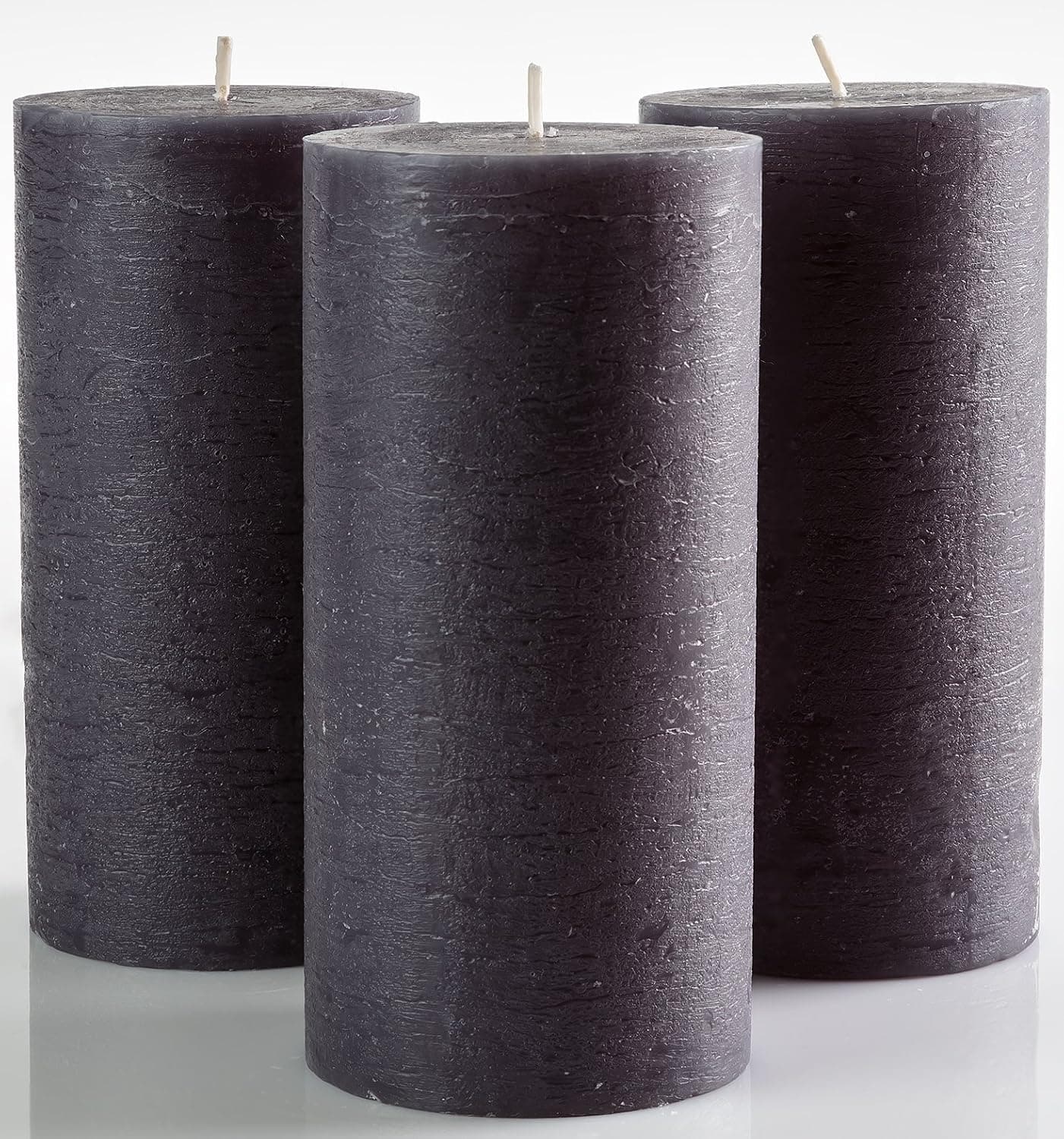 Melt Candle Company Set of 3 Pillar Candles 3" x 6" Unscented Handpoured Weddings, Home Decoration, Restaurants, Spa, Church Smokeless Cotton Wick - Dark Grey