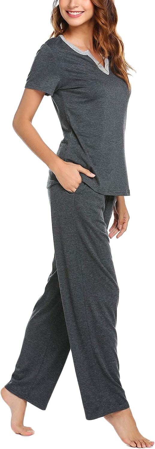 BEAUSOM Womens Long Pant Pajama Set with Pockets Summer Pj Sets(Grey, S