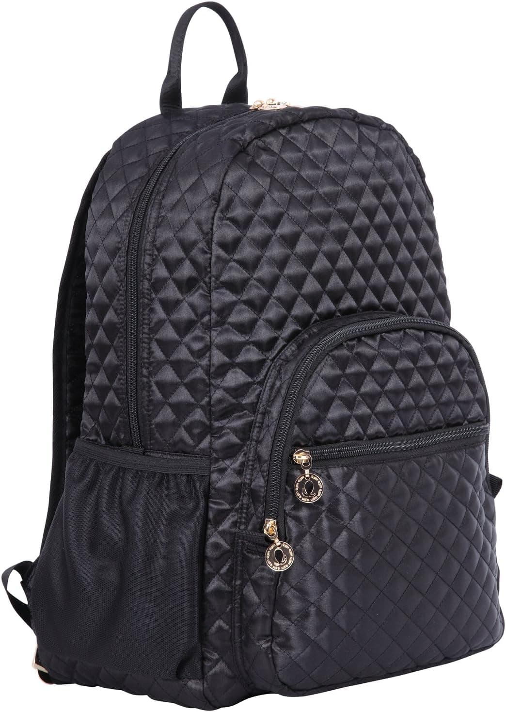 Quilted Satin Backpack Travel Daypack for Tablet & Laptop Black