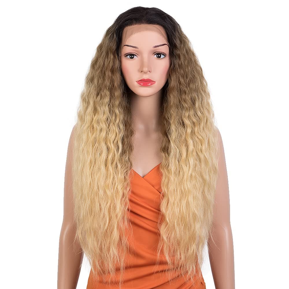 NOBLE STAR Blonde Long Curly Free Part 13x4 Lace Front Wigs for Women 29 Inches Easy-360 Lace Frontal Wigs Heat Resistant Synthetic Wigs for Daily Party Cosplay Use 130% Density (Ombre Blonde)