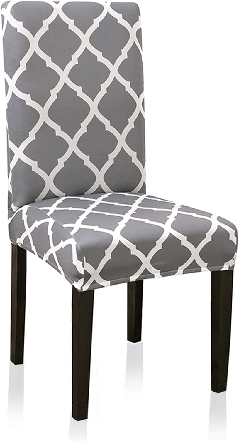 Stretch Dining Chair Slipcovers, Geometric Print Dining Chair Covers, Removable Washable Spandex Furniture Seat Protector for Kitchen Room Hotel Table Banquet (6 Per Set, Gray)