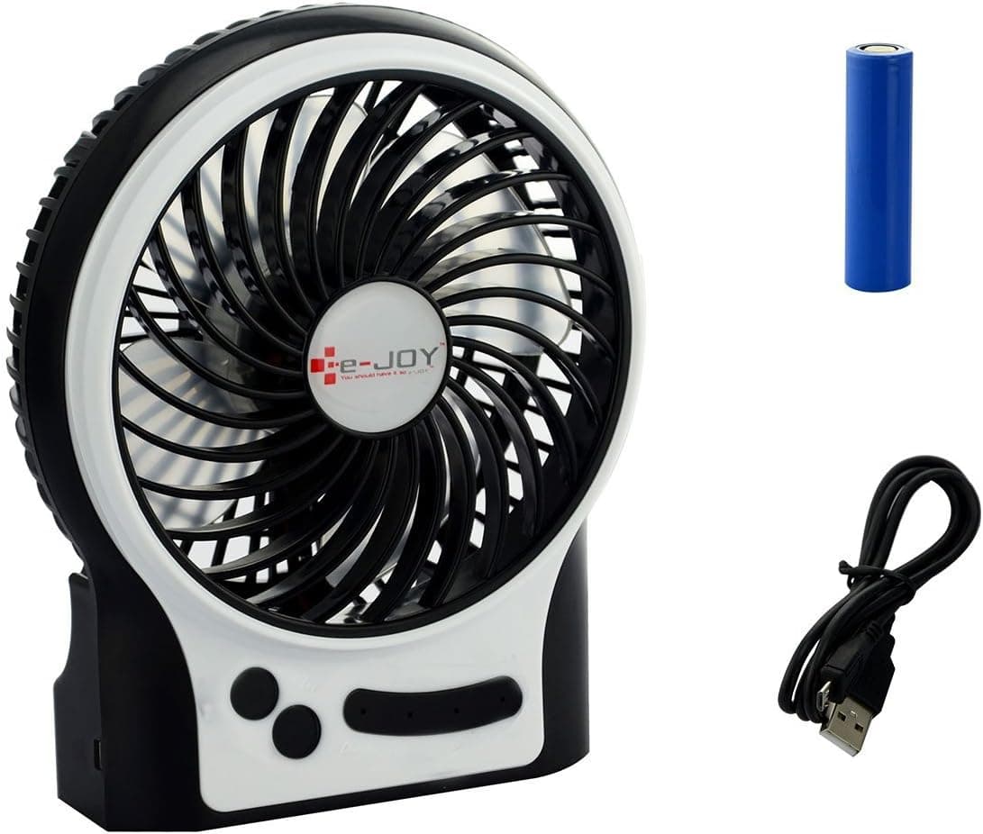 EJOY e-Joy Mini USB 3 Speeds Rechargeable Portable Table/Electric Personal Fan with LED Light Function (Model 3), 4.5" L