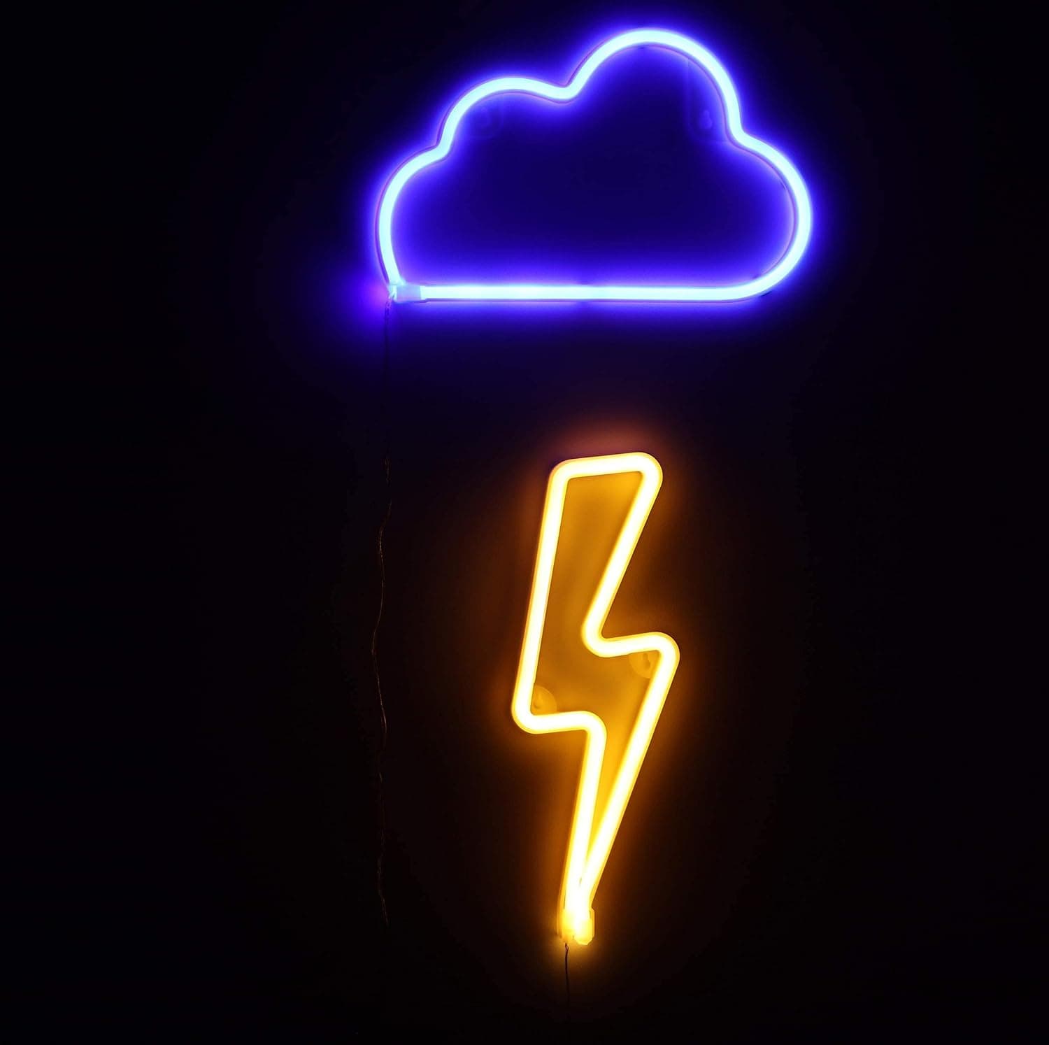 Neon Signs 2 Packs Blue Cloud+Warm White Lightning Bolt Battery and USB Powered Wall Art LED Decorative Night Lights for Bedroom Kids' Gifts(CLDB+LNB)