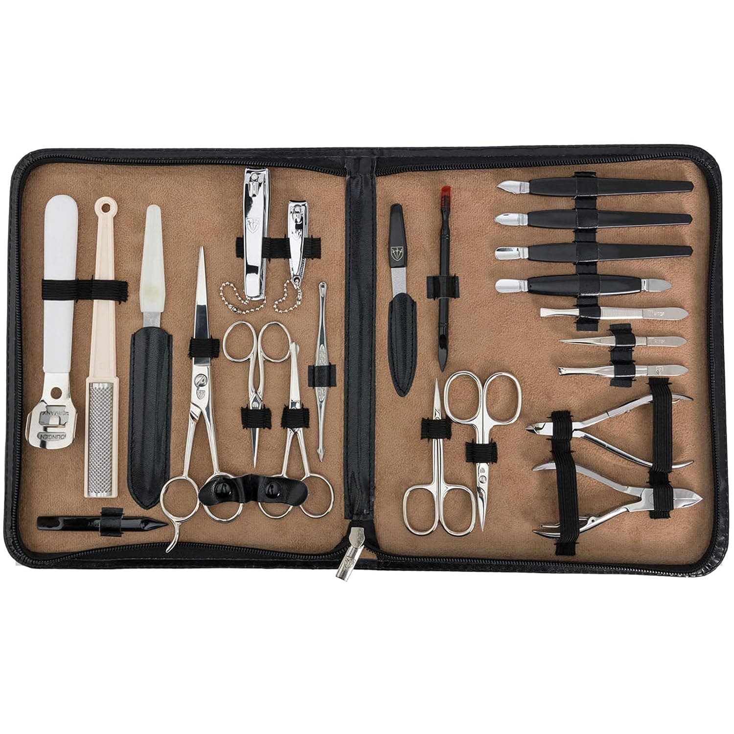 3 Swords Germany - brand quality 23 piece manicure pedicure grooming kit set for professional finger & toe nail care tweezers file clipper fashion leather case in gift box, Made by 3 Swords (0293)