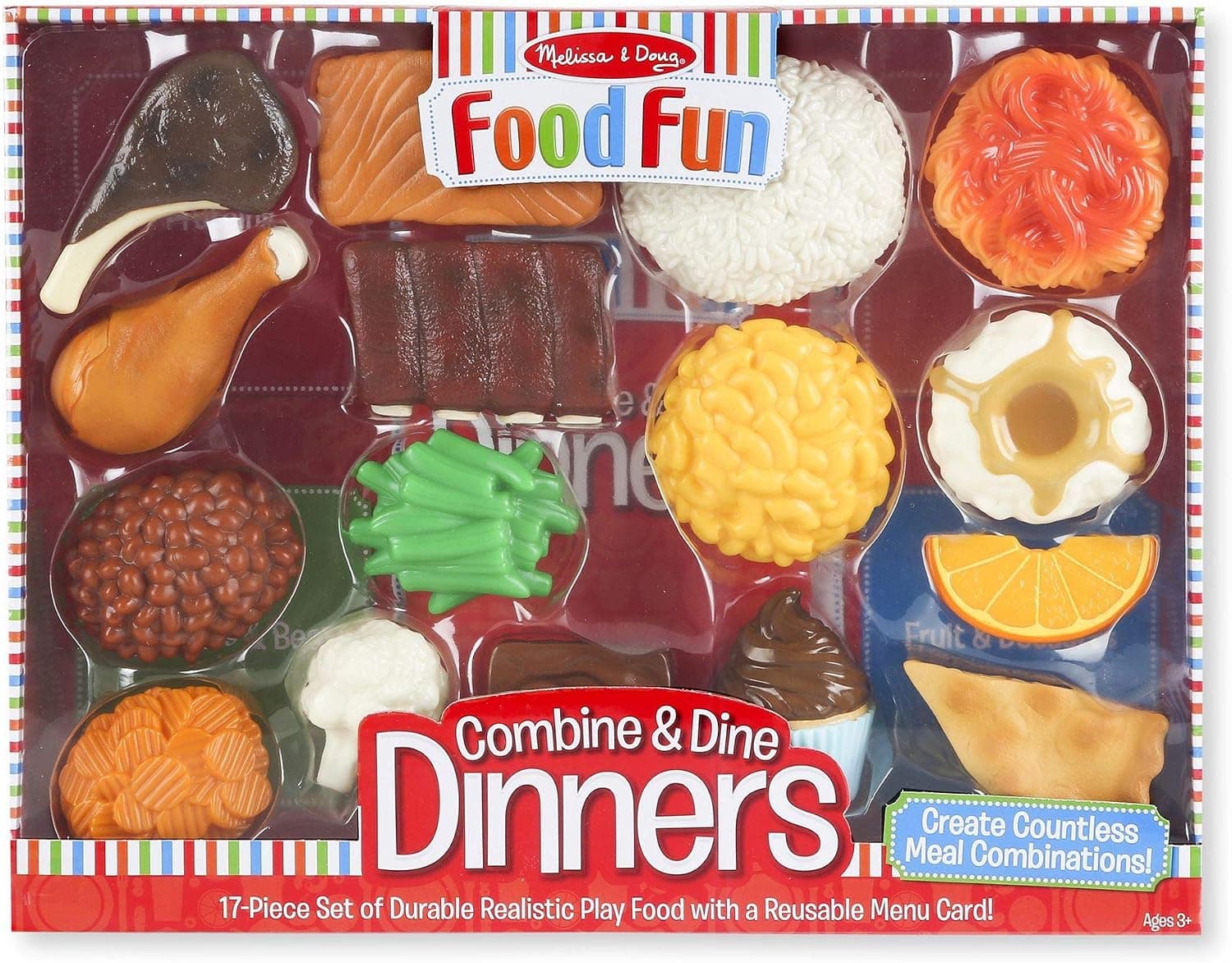 Melissa & Doug Food Fun Combine & Dine Dinners - Red - Realistic Play Food For Kids Kitchen, Pretend Play Food Set For Kids Ages 3+