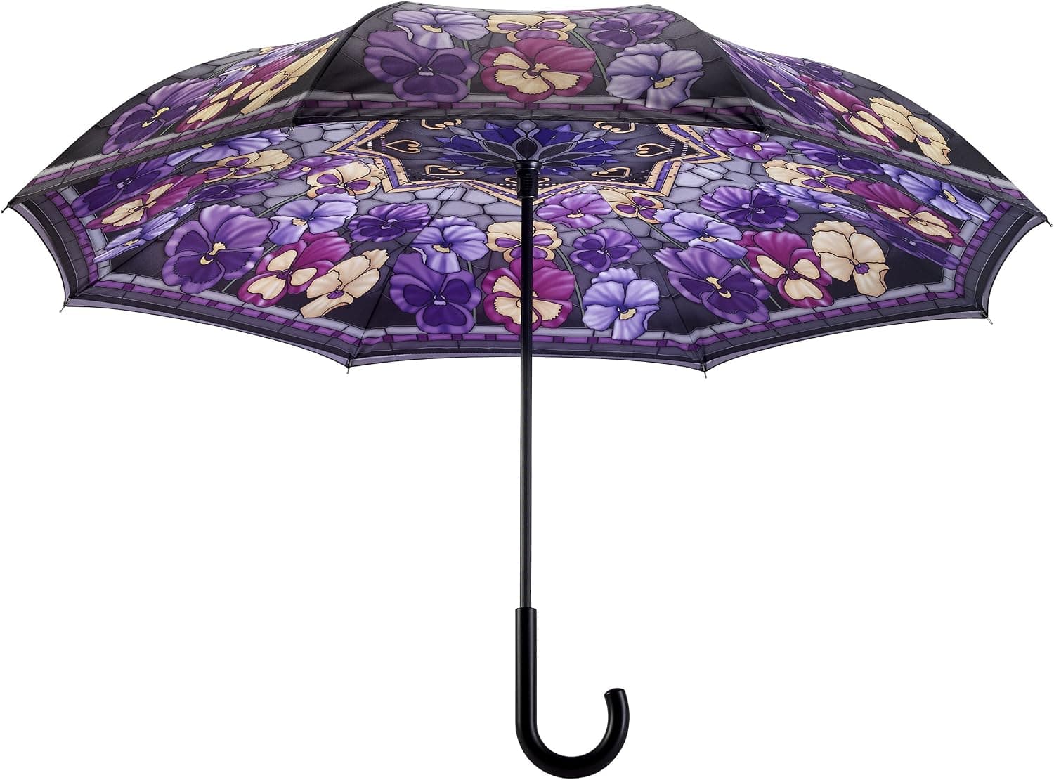 Galleria Reverse Close Stick Umbrella Stained Glass Pansie-Art on both sides
