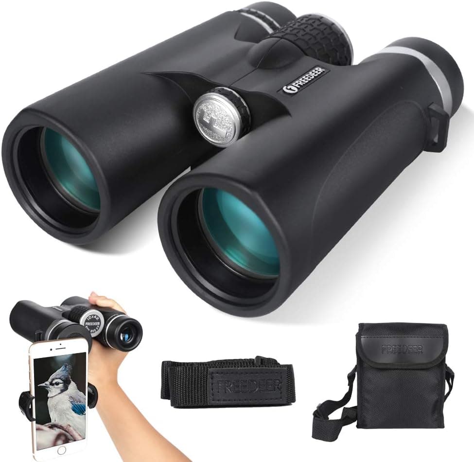 FREEDEER 8X42 HD Binoculars for Adults with Low Light Night Vision, Compact Professional Binoculars for Bird Watching Travel Stargazing Hunting Concerts Sports, BAK4 Prism FMC Lens with Phone Mount