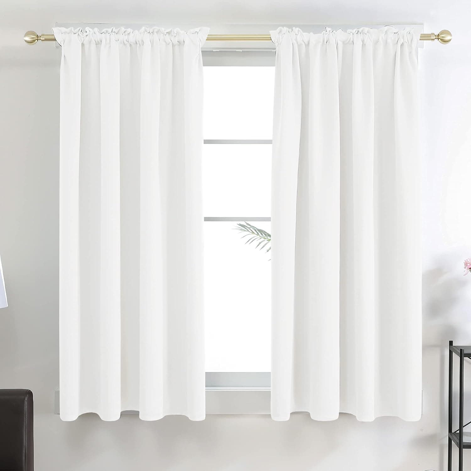 Deconovo White Curtains for Home Decoration, 45 Inch Length, Short Curtains, Heat Reducing Drapes for Small Windows - Pure White, 42W x 45L Inch, Set of 2